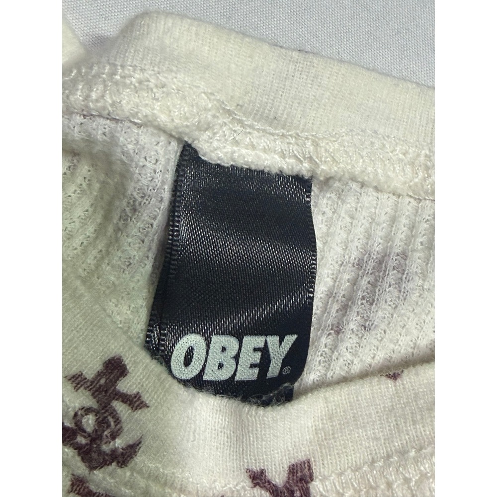 OBEY Y2K White Henley Long Sleeve Nautical Print Skater Top Alternative Surf - Picture 2 of 8